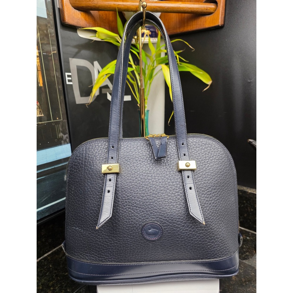 Dooney & Bourke Tote Bag Medium Navy Blue All Weather Leather Vintage USA Made